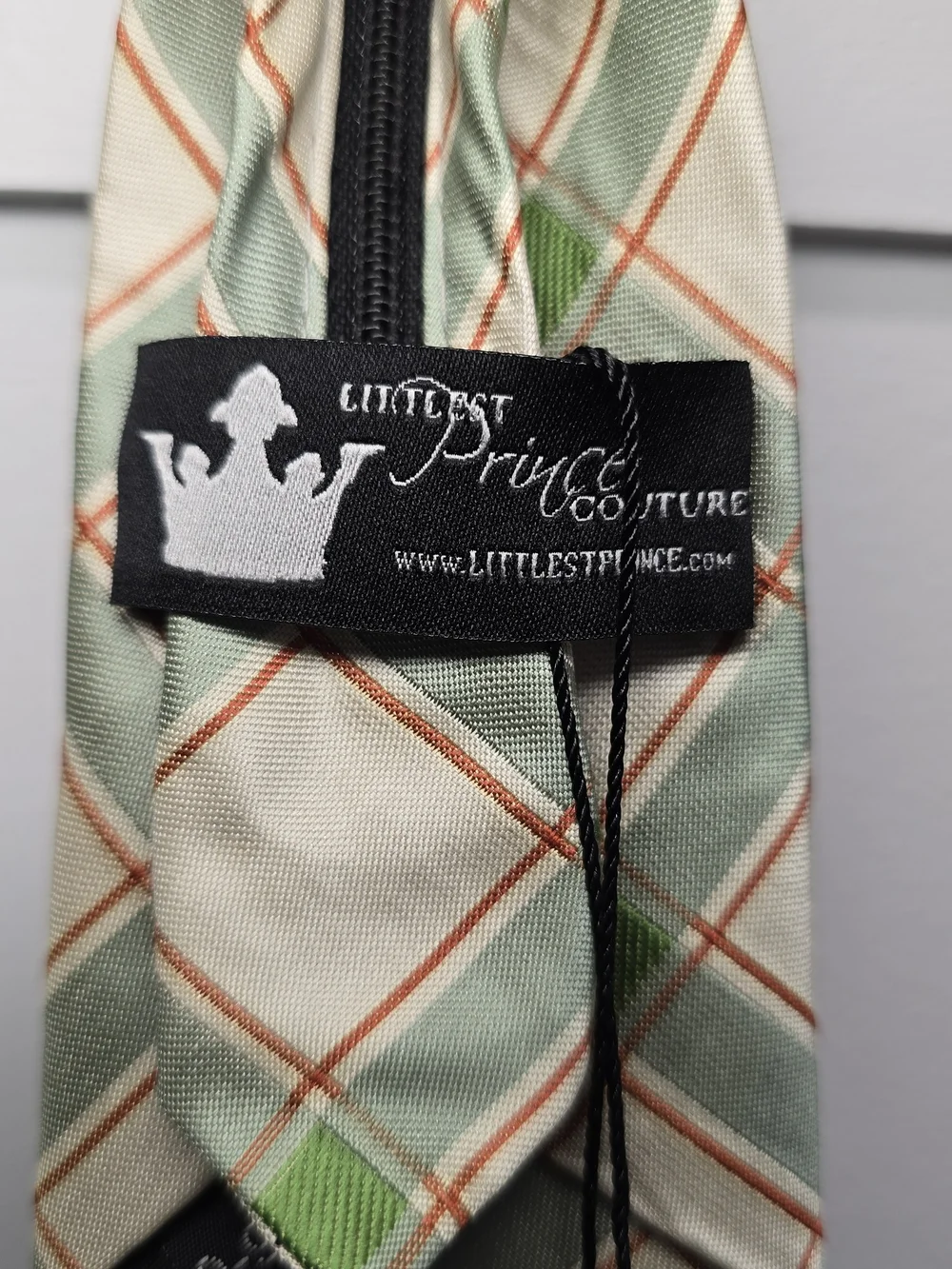 Toddler Cream Plaid Necktie with Green and Gray Accents